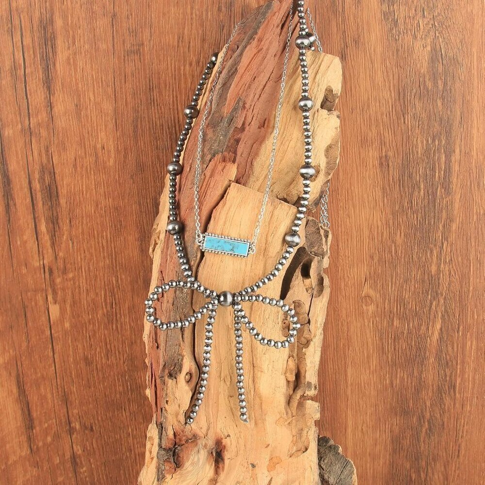 Western Navajo Pearl Bow Necklace Turquoise Casual Jewelry for Women - Picture 6 of 7